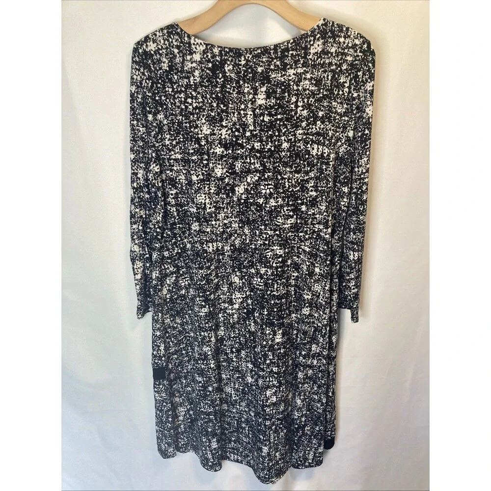 Ellen Tracy Dress Midi L Womens Black White Hi Low Hem Slip Over Asymmetrical - Picture 5 of 9